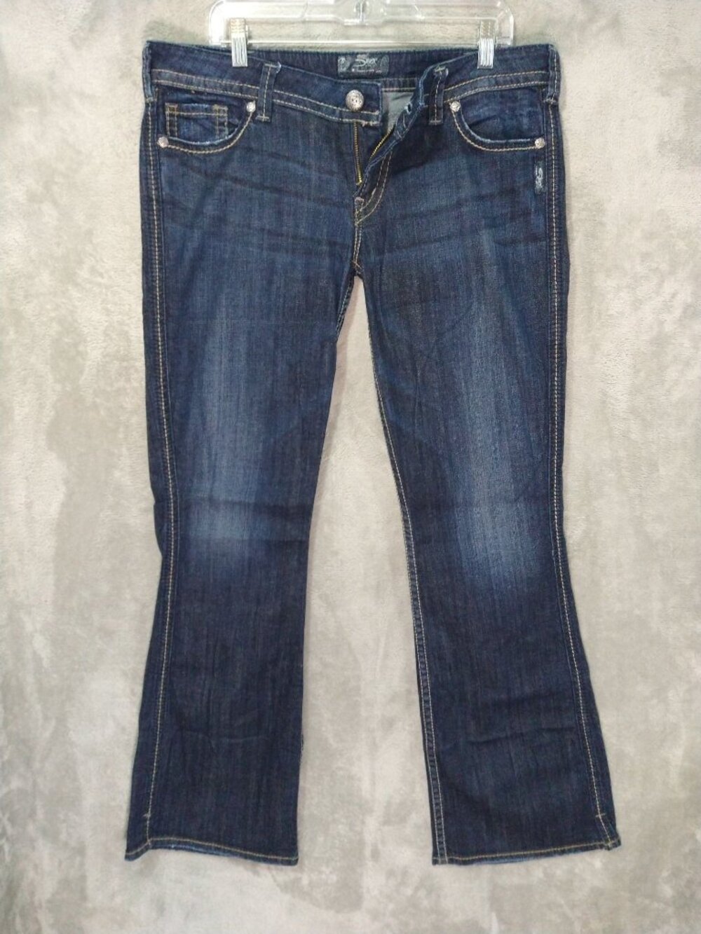 Silver Jeans Womens 34x33 Blue Twisted Bootcut Stretch Dark Wash Mid Rise